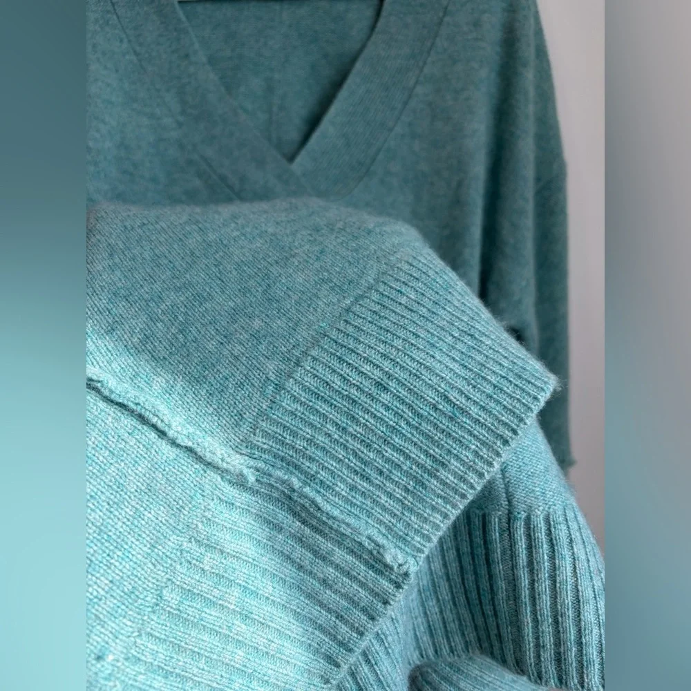V-Neck Relaxed Sweater in Seafoam Green - Picture 6 of 9